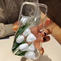 Elegant White Tulip Clear Phone Case For iPhone 11 12 13 14 15 16 17 Pro Max 14 15 Plus XS X XR 17 Air Silicone Soft Cover