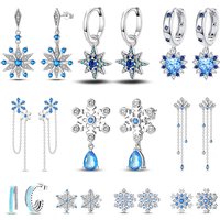 Women's 925 Sterling Silver Shiny Blue Zircon Frost Flower Winter Earrings Fit for Engagement Parties Exquisite Gifts Jewelry