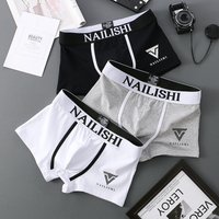 Men's Cotton Underwear, Comfortable and Breathable, Youth Boxer Briefs with Letters, Mid-Waist Square Shorts, Men's Underwear