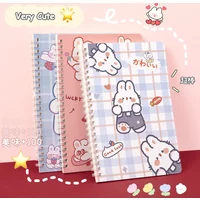 4 Books/Set A5 Cartoon Line Coil Notebook Hard Cover Kawaii Korean Stationery School Supplies for Students