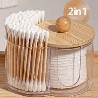 2-In-1 Conjoined Makeup Round Pad Floss Sign Holder Desktop Cotton Pad Storage Box Bathroom Organization Jar Dresser Organizer