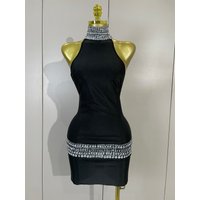 Sparkly Rhinestones Sexy Backless Stretch Mini Dress Evening Party Prom Celebrate Birthday Dress Dancer Nightclub Stage Costume