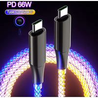 1M Type C to Type C Fast Charging Cable 66W USB-C RGB Luminous Light USB-A Charger Data Cord For iPhone 15 16 Pro Huawei Samsung