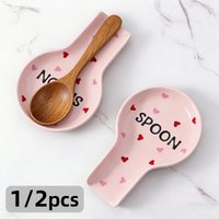 1/2pcs Ceramic Spoon Rest for Stove Pink Heart Kitchen Countertop Decorative Cooking Spoon Holder for Spoons And Shovels