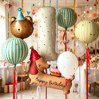 Kleiner Bär Wursthund Ballon-Set Milchweiße Zahlen- und Streifenballons Geeignet für Geburtstags- und Taufthemen-Dekoration