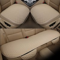 3Pcs Universal Linen Car Seat Cushion Set Diamond Quilted Front Rear Auto Seat Covers Breathable Non Slip Car Seat Pad Four Seas