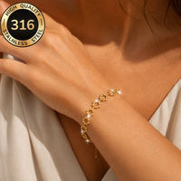 18k Gold Plated Stainless Steel Geometric Plum Blossom Pattern Hollow-Out Charms Bracelets Link Chain Bracelet Minimalist Female