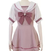 Sweet 2 Piece Sets Women Clothing Japanese Outfits Sailor Collar Tunic Bow Dresses High Waist Shorts Suit Chic Cute Summer Set
