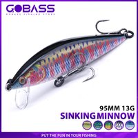 GOBASS Sinking Minnow Fishing Lures 95mm 13g Long Cast Trolling Swimbait Jerkbait Hard Wobbler Artificial Bait Bass Pesca Tackle