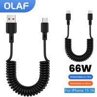 66W Fast Charging Car Spring Telescopic USB Type C Cable Portable Type C to Type C Data Cord for iPhone 15 16 Pro Huawei Phone