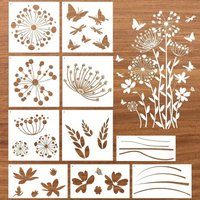 10pcs Large Reusable Dandelion Stencils,Flower Butterfly Stencils For Wood Wall Furniture Decor,Flower Wall Painting Stencils