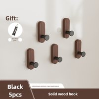 Nordic Walnut Wood Hooks No Drill Wall Mounted Strong Adhesive Multi Purpose Hooks for Closet Kitchen