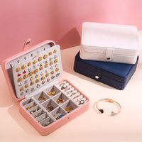 Portable double-layer buttoned jewelry storage box necklace watch, earring ring jewelry