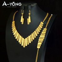 Dubai Fashion Jewelry Set 24k Gold Plated Arabic Irregular Geometric Necklace Bracelet Earrings Mid East Women Vintage Jewelrys