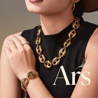 Ars 18K Gold Plated Coffee Bean Link Chain Necklace Bracelet for Women Statement Stainless Steel Chunky Necklaces Bracelets Set