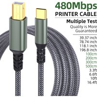 Braided USB Type C to USB B Printer Scanner Cable Gray Cord For Canon Epson HP Samsung Universal Office Data Transfer Wire