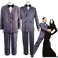 Costume de cosplay Gomez Addams, robe de Morticia, tenue de carnaval d'Halloween, ensemble complet pour adulte (manteau, chemise, pantalon, cravate) pour fête et uniforme