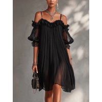 Sexy Off Shoulder Mini Dress Elegant Suspender Dress Summer Fashion Lace Sheer Short Puff Sleeve Party Dress Chic Vestidos