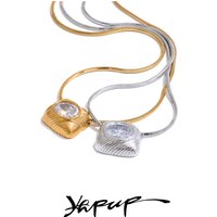 Yhpup High Quality Cubic Zirconia Square Necklace Pendant Cast Stainless Steel Collar Trending Jewelry for All Occasions