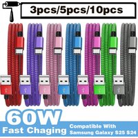 3pcs 5pcs 10pcs Nylon Data Cable Fast Charger USB A to Type C Charging Cable For Huawei Samsung Android phone TypeC Charging
