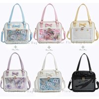 Y2K Cute Bow Ita Bag Girl Transparent Messenger Bag Women Fashion Shoulder Crossbody Bag Ladys DIY Badge Tote Bag Lolita Handbag