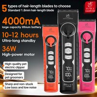 Fenice Orange Pink Dog Hair Cutting Machine 4000mA Capacity Cordless LCD Screen Pet Dog Grooming Clipper Rechargeable Shaver Kit