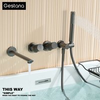 Minimalist Wall Mounted Bathroom Faucet - Gunmetal Brass Dual Handle 2-Function Embedded Hot/Cold Water Bathtub Mixer