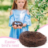 Bird Cage Round Rattan Bird Nest Easter Handmade DIY Craft Vine Simulation Bird Nest Egg Decor Props Home Garden Window Display