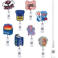 1 Piece Glitter Acrylic Retractable Nurse Badge Reel Anime Cat Bottle Brain Doctor ID Card Holder Lanyard Clip