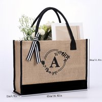 Personalized alphabet printed single shoulder linen men's bag large capacity handbag open handle handbag handbag