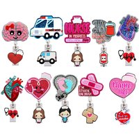 Medical Heart Medicine Bottle Syringe Badge Reel Retractable Id Badge Holder With 360 Rotating Alligator Clip Nurse Name Holder