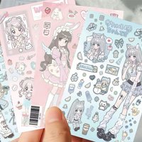 8PC Mix Sweet Girl Illustrated Cut-out Stickers Cute Anime Style Japanese Style Soft Cute Packaging Material Waterproof Stickers