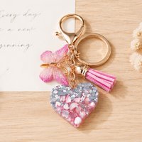 Resin Heart-Shaped Keychain with Butterfly and Tassel Charm; Stylish Women's Keychain ; Perfect for Holiday Gifts