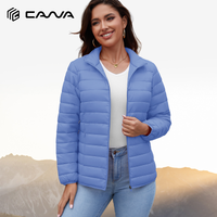 Women's Quilted Puffer Jacket Zip Up Casual Coat Stand Collar Windbreaker Water Resistant Warm Jacket With Multiple Pockets