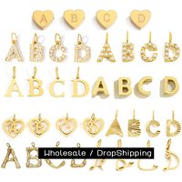 CARLIDANA 26 Letter Charms Set Heart Zircon Pearl Initial A-Z Alphabet Letter Gold Plated Stainless Steel Pendants for DIY
