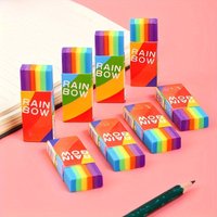 10pcs Multilayer Vibrant Striped Rainbow Rectangular Eraser Soft Residue Free Rubber For Art Sketch Office Stationery