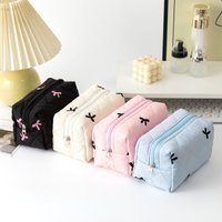 1pc Bowknot pencil case, with zipper portable stationery case storage bag ,study supplies large capacity fashionable pencil case