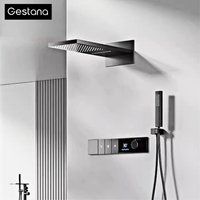Gunmetal Luxury Brass Built-in Thermostatic Shower System With LED Display Rain&Handheld Wall- Mounted For Bathroom Hot/Cold Tap