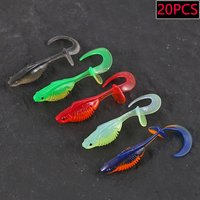 20pcs Two Strokes T Tail Worm Jig Head Hook Soft Bait Artificial Wobblers For Bass Pike Carp Fishing Lures Set 1.8g 6cm Swimbait