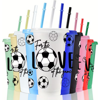 10pcs Soccer-Themed Plastic Tumblers 24oz Leak-Proof Cups with Lids & Straws - Vibrant Soccer Ball & "for The Love Of The Game"