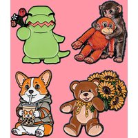 Sunflower Bear Cute Welsh Corgi Dog Enamel Pin Animals Monkey Dinosaur Brooch Lapel Pins Badge Accessories Fashion Jewelry Gifts