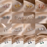 925 Sterling Silver Mixed Style Earrings for Women Colored Zircon Moon Mouse Ears Fashion Jewelry Stud Valentine's Day Gifts