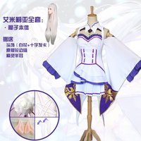 Re Zero Kara Hajimeru Isekai Seikatsu Emilia Cosplay Costumes Wig Women Dress with Headdress for Halloween Party Carnival