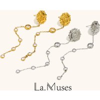 La. Muses Sun Round Zircon Tassel Stainless Steel Women's Earrings PVD Gold Plated Fashion Jewelry Accessories