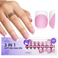 Prelasting Nail Tips 330 pcs Pink Gel Short Square French Tip Press on Nails Artificial Fake Nails 3 in 1 Art Manicure Supplies