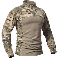 Men's Camouflage Hunting Combat T Shirt Stretch Cotton 1/4 Zipper Uniform Shirts Long Sleeve Camo Shirt
