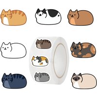 500 PCS Cat Stickers Roll, 10 Styles Cute Cat Stickers for Journaling Waterproof, Bulk Vinyl Stickers for Scrapbooking,