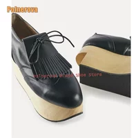 Faux Wooden Platform Ankle Strap Pumps Round Toed Thick Sole Shallow Slip On Women Fashion Cosplay Boots Japanese Style 2025