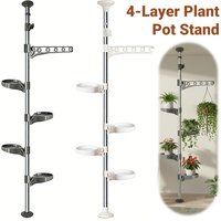 4-Layer Plant Decorative Display Rack with 4 Trays & 1 Arm Flower Pot Display Rack Holder for French Window Corner Home Decor