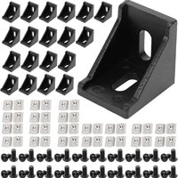 3030 Aluminum Profile Connector Set 20pcs 3030 Corner Bracket + 40pcs M6x12mm Hex Socket Cap + 40pcs 30 Series M6 T-slot Nuts 3D